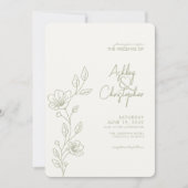 モダンセージ フォリアージ アウトライン オールインワン ウェディング 招待状 (正面)