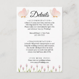 モダンソフトピンクフローラ&バタフライ結婚サマー エンクロージャーカード