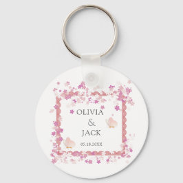 モダンソフトピンクフローラ&バタフライ結婚サマー キーホルダー