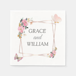モダンソフトピンクフローラ&バタフライ結婚サマー スタンダードカクテルナプキン