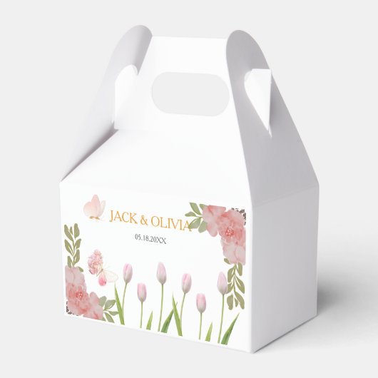 モダンソフトピンクフローラ&バタフライ結婚サマー フェイバーボックス (正面サイド)