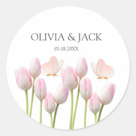 モダンソフトピンクフローラ&バタフライ結婚サマー ラウンドシール