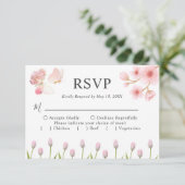 モダンソフトピンクフローラ&バタフライ結婚サマー 出欠カード (スタンド正面)