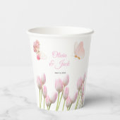 モダンソフトピンクフローラ&バタフライ結婚サマー 紙コップ (裏面)