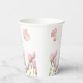 モダンソフトピンクフローラ&バタフライ結婚サマー 紙コップ (右)