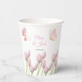 モダンソフトピンクフローラ&バタフライ結婚サマー 紙コップ