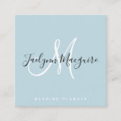 モダンソフトブルーエレガントスクリプト署名モノグラム スクエア名刺 (正面)