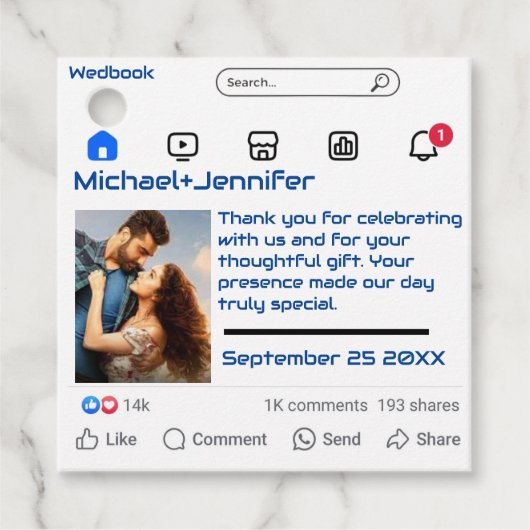 モダンソーシャルメカスタムディアメッセージ結婚の フェイバータグ (正面)