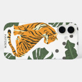 モダンタイガーとジャングルの葉のアート オリジナルプリント Case-Mate iPhoneケース (裏面 (横))