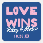 モダンタイプはっきりしたのBlue Love WINS結婚's スクエアシール (正面)