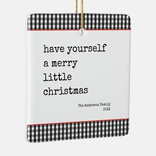 モダンタイプライターメリーリトルクリスマスプレイド セラミックオーナメント (右)