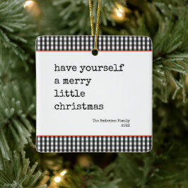 モダンタイプライターメリーリトルクリスマスプレイド セラミックオーナメント