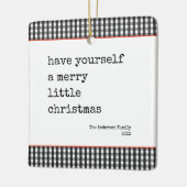 モダンタイプライターメリーリトルクリスマスプレイド セラミックオーナメント (左)