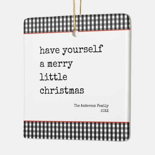 モダンタイプライターメリーリトルクリスマスプレイド セラミックオーナメント (左)