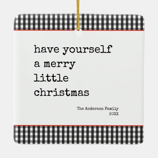 モダンタイプライターメリーリトルクリスマスプレイド セラミックオーナメント (裏面)