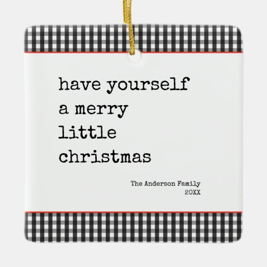 モダンタイプライターメリーリトルクリスマスプレイド セラミックオーナメント (正面)