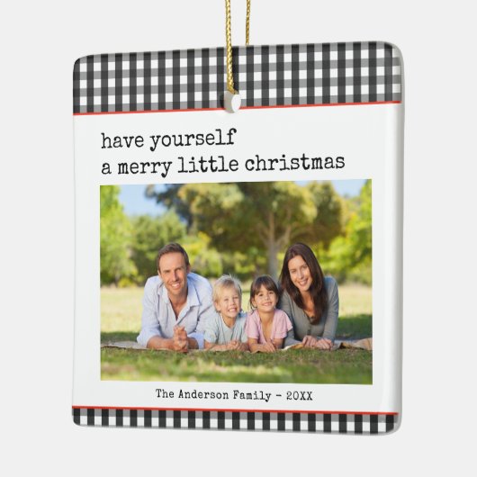 モダンタイプライターメリーリトルクリスマス写真 セラミックオーナメント (左)