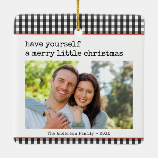 モダンタイプライターメリーリトルクリスマス写真 セラミックオーナメント (裏面)