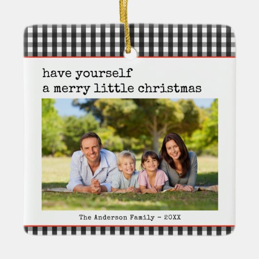 モダンタイプライターメリーリトルクリスマス写真 セラミックオーナメント (正面)