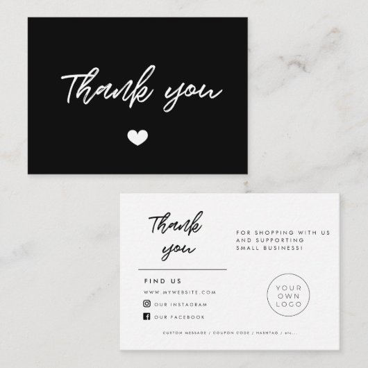 モダンタイポグラフィありがとうございましたパッケージ挿入カード 名刺 (正面/裏面)