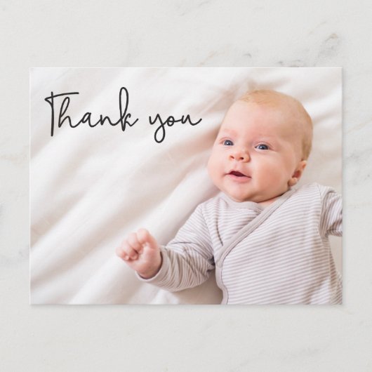 モダンタイポグラフィありがとうカスタムベビー写真 案内ポストカード (正面)