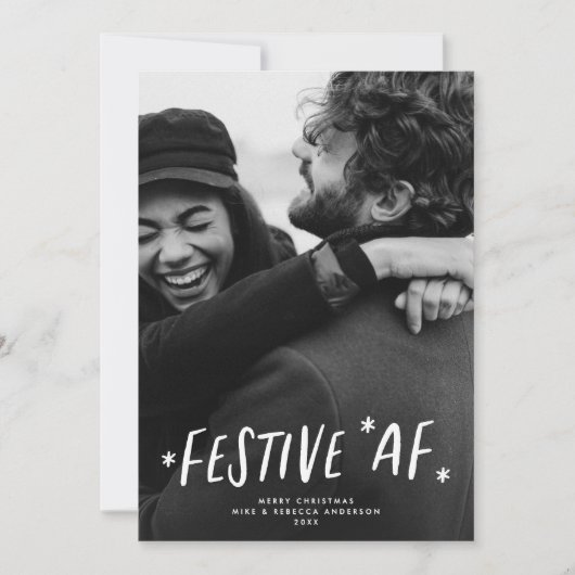 モダンタイポグラフィおもしろいフェスティバルAFフォトクリスマス シーズンカード (正面)