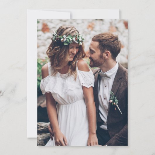 モダンタイポグラフィが結婚した写真結婚の 招待状 (裏面)