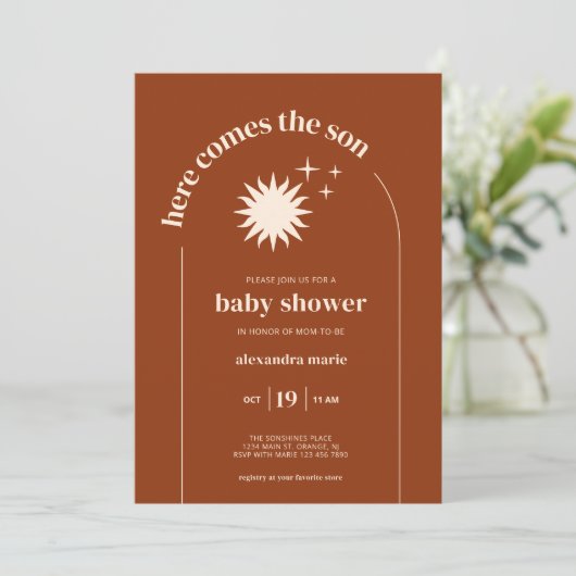 モダンタイポグラフィこ来この息子の赤ちゃんシャワー 招待状 (スタンド正面)