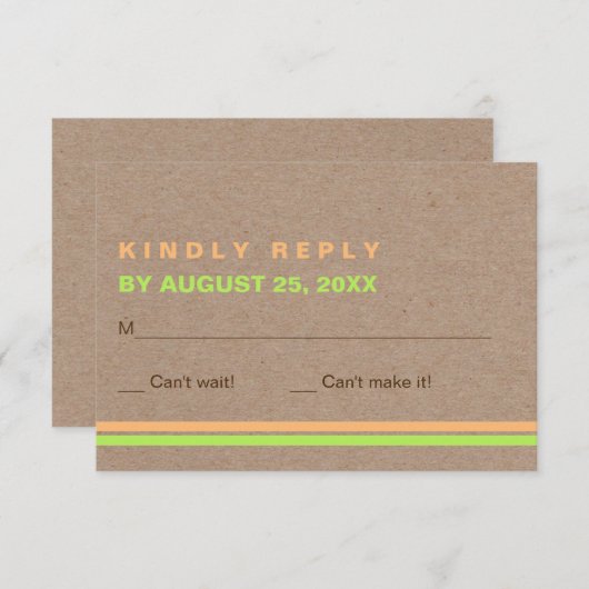 モダンタイポグラフィとストライプ素朴な結婚式RSVP 出欠カード (正面/裏面)