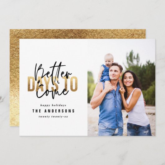 モダンタイポグラフィのおしゃれな金ゴールド シーズンカード (正面/裏面)