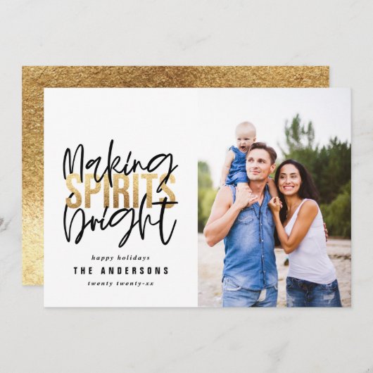 モダンタイポグラフィのおしゃれな金ゴールド シーズンカード (正面/裏面)