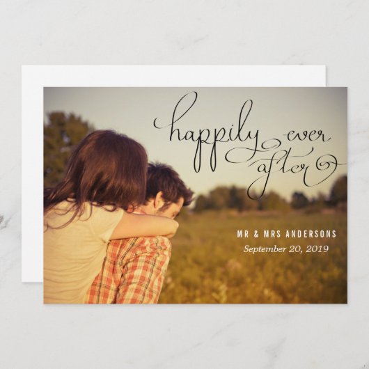 モダンタイポグラフィの写真を楽しん結婚でいる 案内状 (正面/裏面)