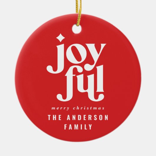 モダンタイポグラフィの楽しい写真の休日クリスマス セラミックオーナメント (正面)