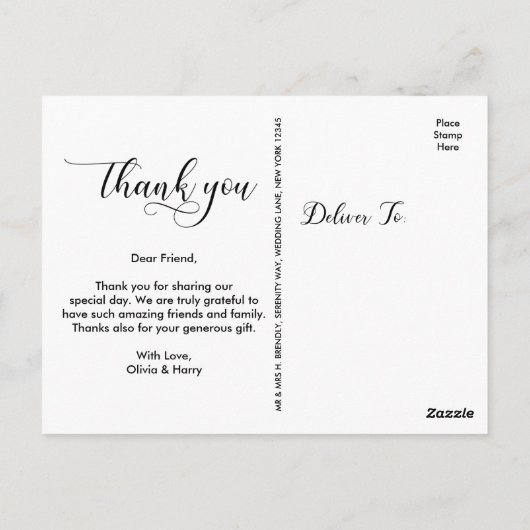 モダンタイポグラフィの結婚写真ありがとうポストカード ポストカード (裏面)