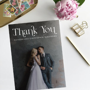 モダンタイポグラフィの見出し結婚写真 サンキューカード