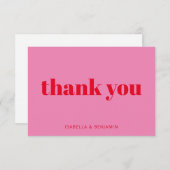 モダンタイポグラフィはっきりしたピンクと赤のカスタムウェディング サンキューカード (正面/裏面)