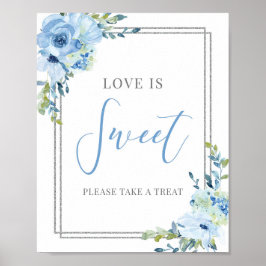 モダンタイポグラフィほこりっぽい青い愛は甘いサイン ポスター