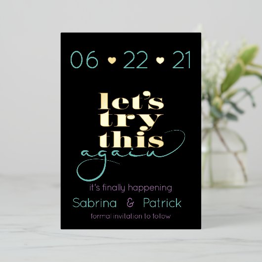 モダンタイポグラフィもう一度STDを試そう 箔招待状 (立ち正面)