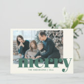 モダンタイポグラフィイン緑メリーカスタム写真 シーズンカード (スタンド正面)