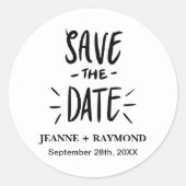 モダンタイポグラフィウェディング日付の保存カスタム ラウンドシール (正面)