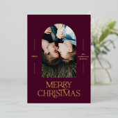 モダンタイポグラフィエレガントブルゴーニュ写真 箔シーズンカード (立ち正面)