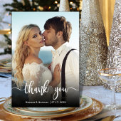 モダンタイポグラフィオーバーレイスクリプト結婚の写真 サンキューカード