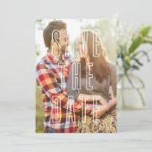 モダンタイポグラフィオーバーレイ写真の保存日付 セーブザデート (スタンド正面)