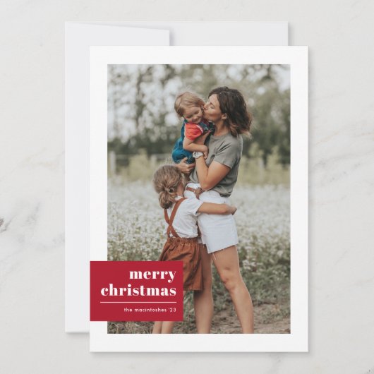 モダンタイポグラフィカラーブロックフォトクリスマス シーズンカード (正面)
