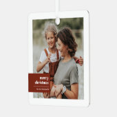 モダンタイポグラフィカラーブロックフォトクリスマス メタルオーナメント (正面左)