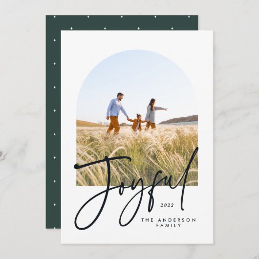 モダンタイポグラフィグリーンエレガント1フォトクリスマス (正面/裏面)