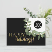 モダンタイポグラフィグリーンリースハッピーホリデーズロゴ シーズンカード (スタンド正面)