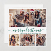 モダンタイポグラフィグリーン5フォトコラージクリスマス シーズンカード (正面/裏面)
