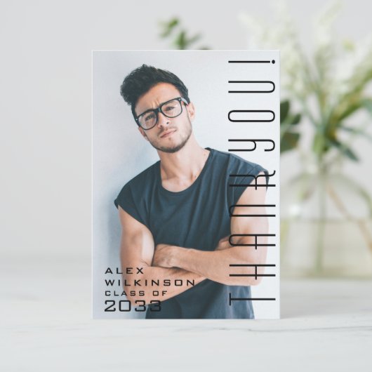 モダンタイポグラフィシンプルフォトGRADサンキューカード サンキューカード (スタンド正面)