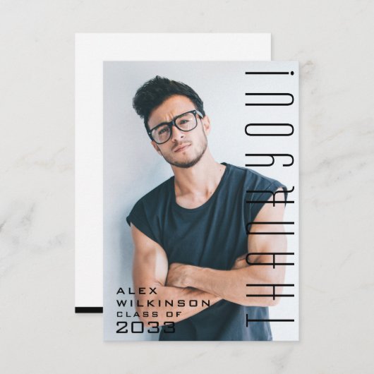 モダンタイポグラフィシンプルフォトGRADサンキューカード サンキューカード (正面/裏面)